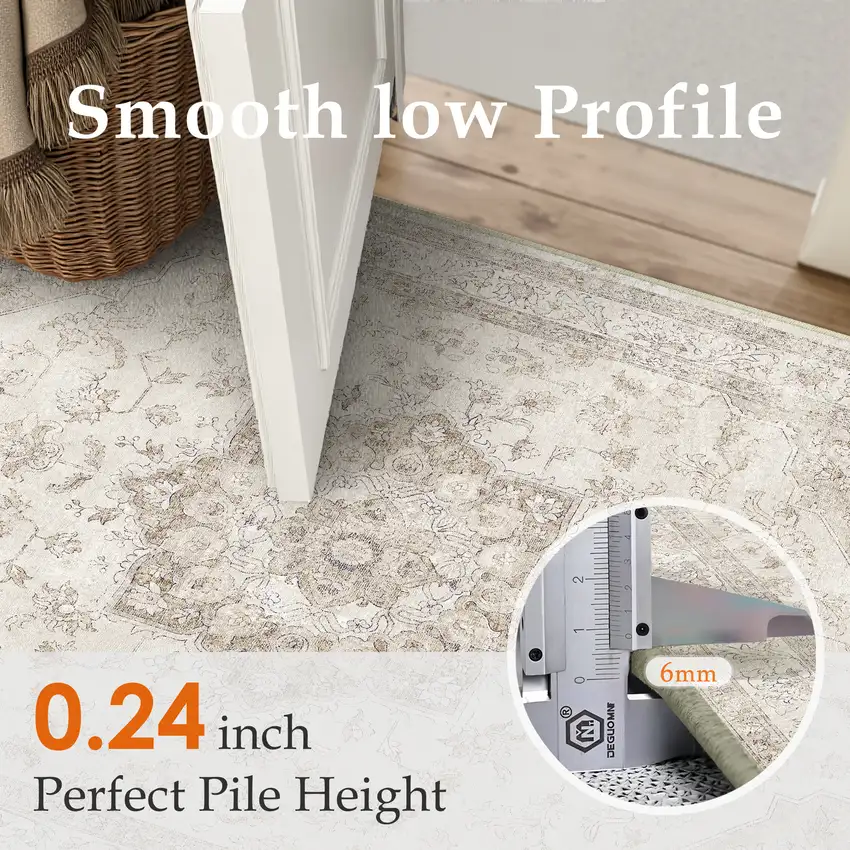 8' Brown And Ivory Floral Washable Area Rug Photo 6