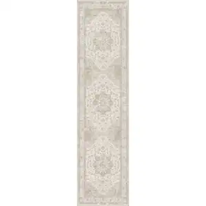Photo of 8' Brown And Ivory Floral Washable Area Rug