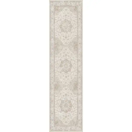 8' Brown And Ivory Floral Washable Area Rug Photo 1