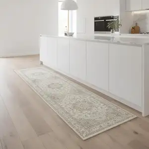 Photo of 8' Brown And Ivory Floral Washable Area Rug