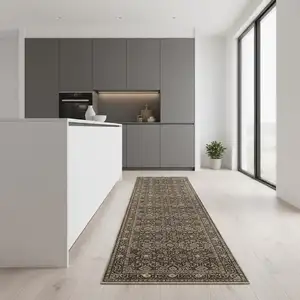 Photo of 8' Brown And Ivory Floral Washable Area Rug