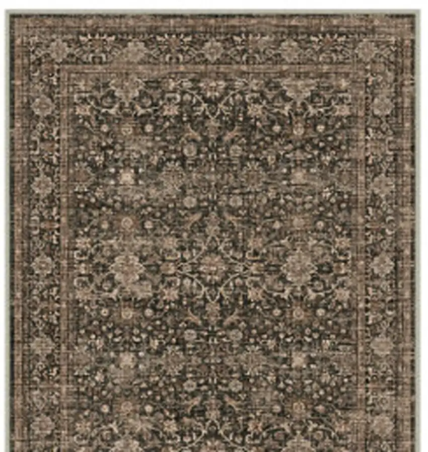 8' Brown And Ivory Floral Washable Area Rug Photo 3