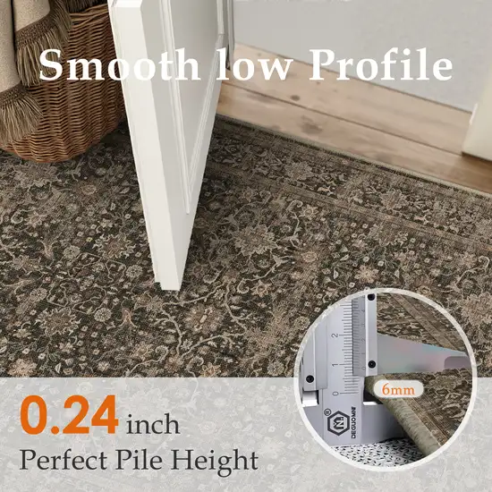 8' Brown And Ivory Floral Washable Area Rug Photo 5