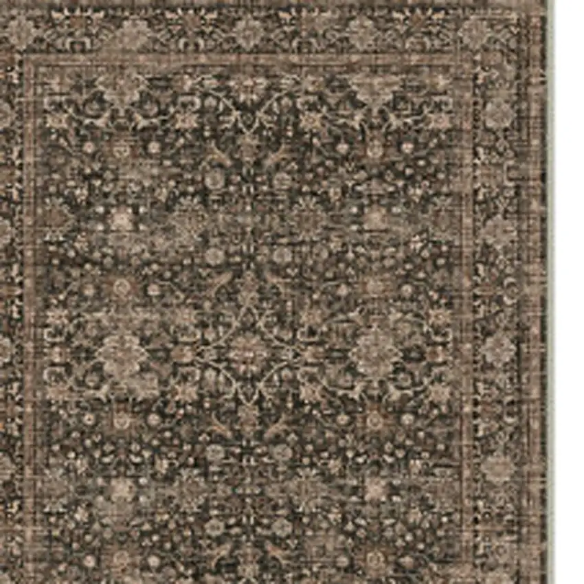 8' Brown And Beige Floral Medallion Washable Runner Rug Photo 4
