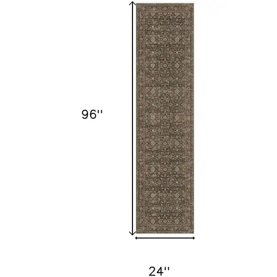 8' Brown And Beige Floral Medallion Washable Runner Rug Photo 3