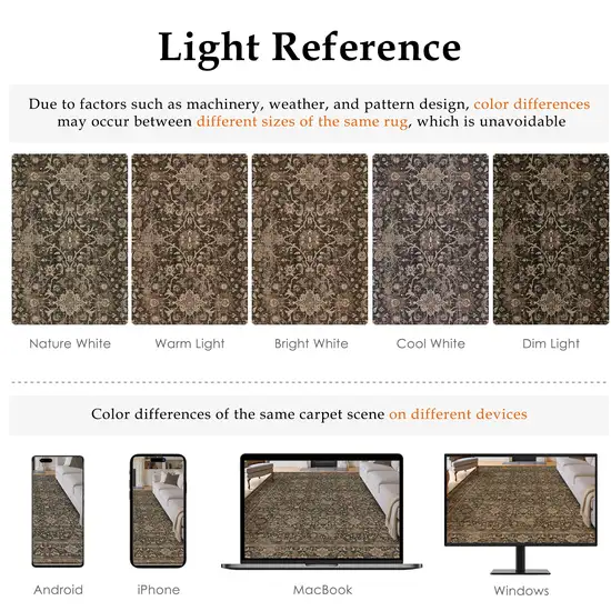 8' Brown And Ivory Floral Washable Area Rug Photo 8