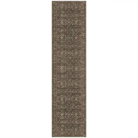 8' Brown And Beige Floral Medallion Washable Runner Rug Photo 2