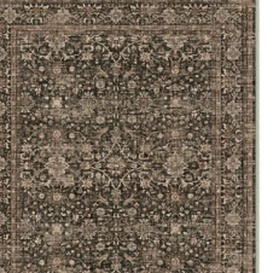 8' Brown And Ivory Floral Washable Area Rug Photo 2