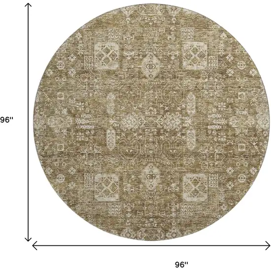 8' Brown And Ivory Floral Washable Round Rug With UV Protection Photo 3