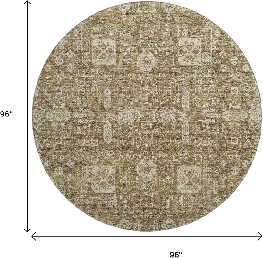 8' Brown And Ivory Floral Washable Round Rug With UV Protection Photo 3