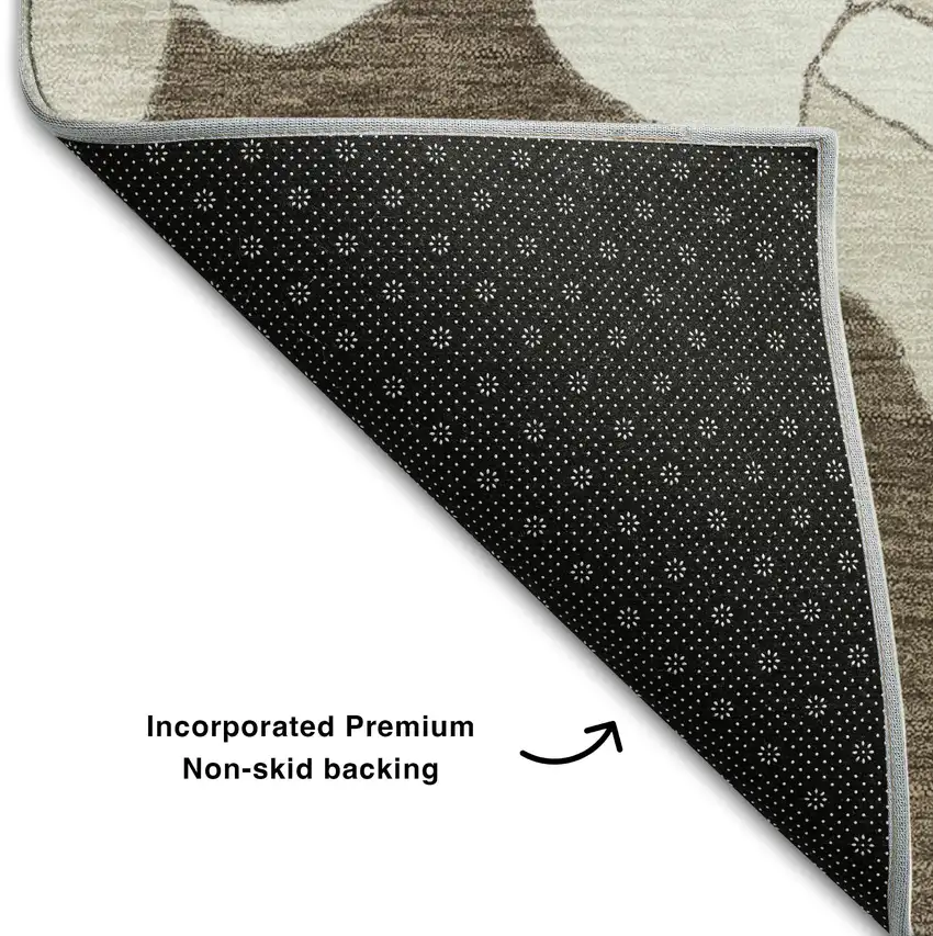 8' Brown And Ivory Floral Washable Round Rug With UV Protection Photo 6