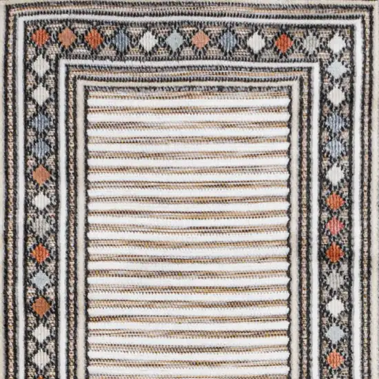 8' Brown And Ivory Geometric Indoor Outdoor Runner Rug Photo 3