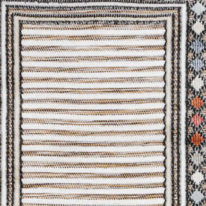 8' Brown And Ivory Geometric Indoor Outdoor Runner Rug Photo 2