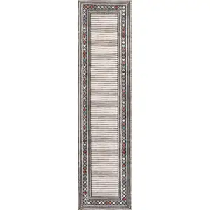 Photo of 8' Brown And Ivory Geometric Indoor Outdoor Runner Rug