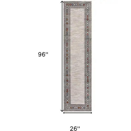 8' Brown And Ivory Geometric Indoor Outdoor Runner Rug Photo 7