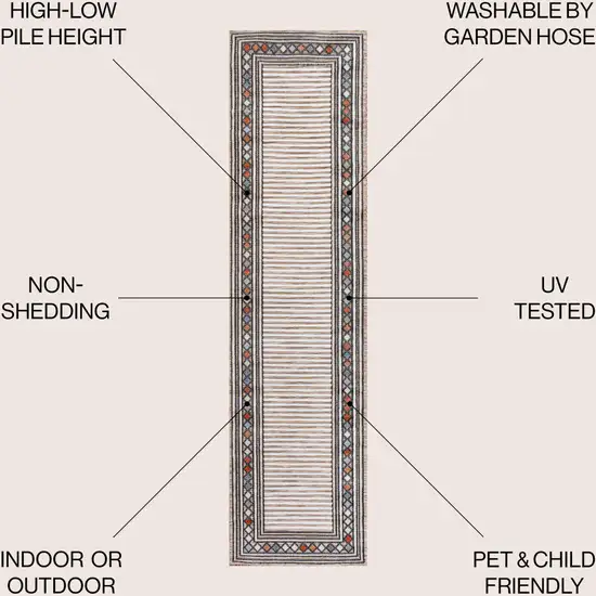 8' Brown And Ivory Geometric Indoor Outdoor Runner Rug Photo 8