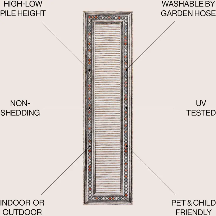 8' Brown And Ivory Geometric Indoor Outdoor Runner Rug Photo 8