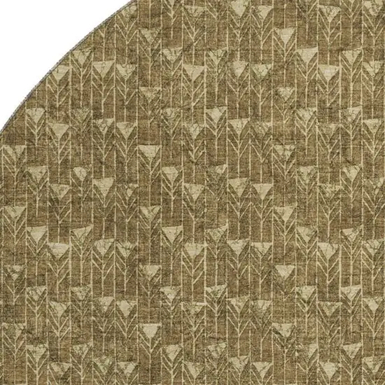 8' Brown And Ivory Geometric Washable Round Rug With UV Protection Photo 3