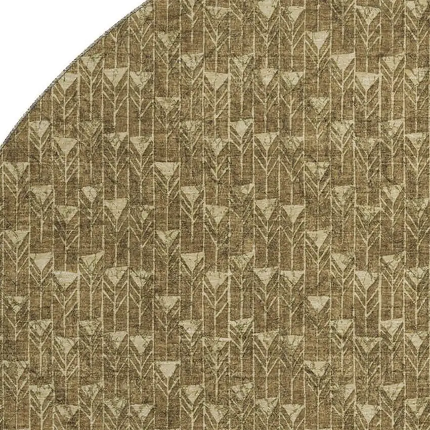 8' Brown And Ivory Geometric Washable Round Rug With UV Protection Photo 3