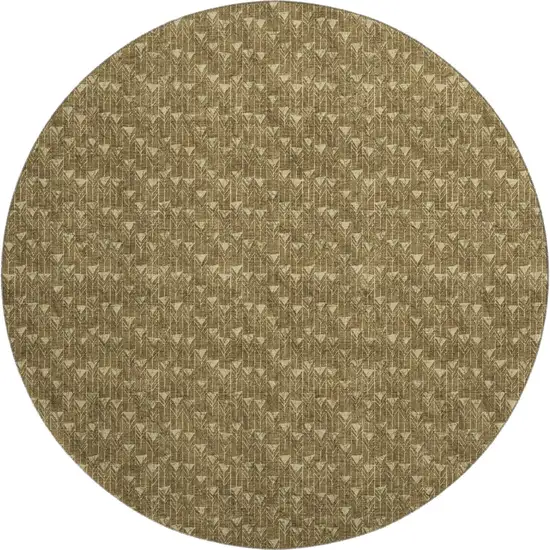 8' Brown And Ivory Geometric Washable Round Rug With UV Protection Photo 1