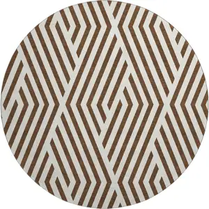 Photo of 8' Brown And Ivory Geometric Washable Round Rug With UV Protection