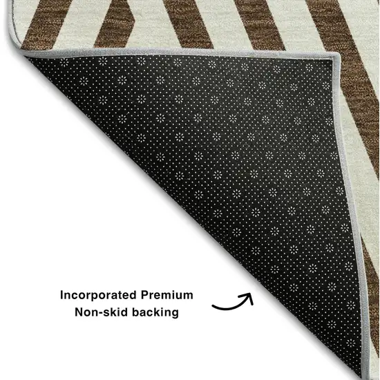 8' Brown And Ivory Geometric Washable Round Rug With UV Protection Photo 6