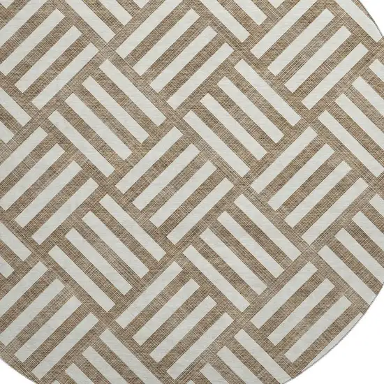 8' Brown And Ivory Geometric Washable Round Rug With UV Protection Photo 2