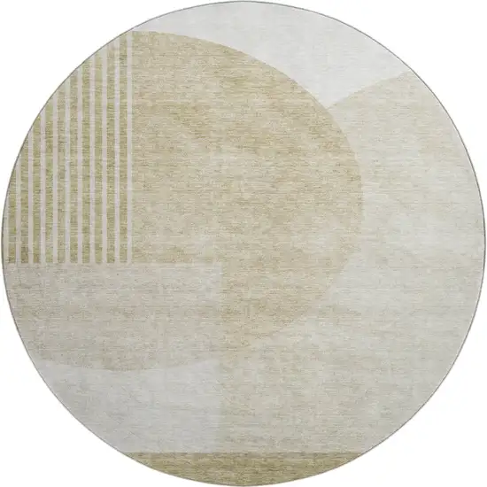8' Brown And Ivory Geometric Washable Round Rug With UV Protection Photo 5