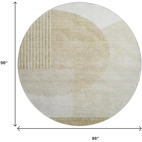 8' Brown And Ivory Geometric Washable Round Rug With UV Protection Photo 4
