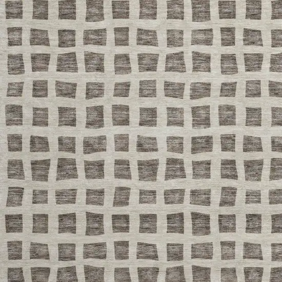 8' Brown And Ivory Geometric Washable Round Rug With UV Protection Photo 4