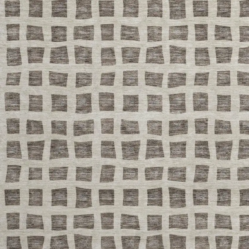 8' Brown And Ivory Geometric Washable Round Rug With UV Protection Photo 4