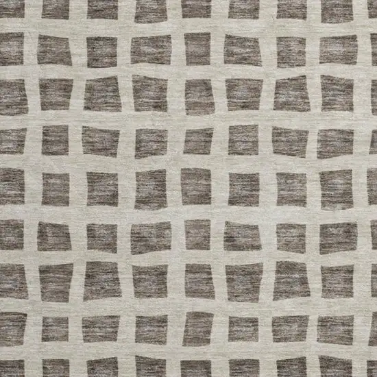 8' Brown And Ivory Geometric Washable Round Rug With UV Protection Photo 3