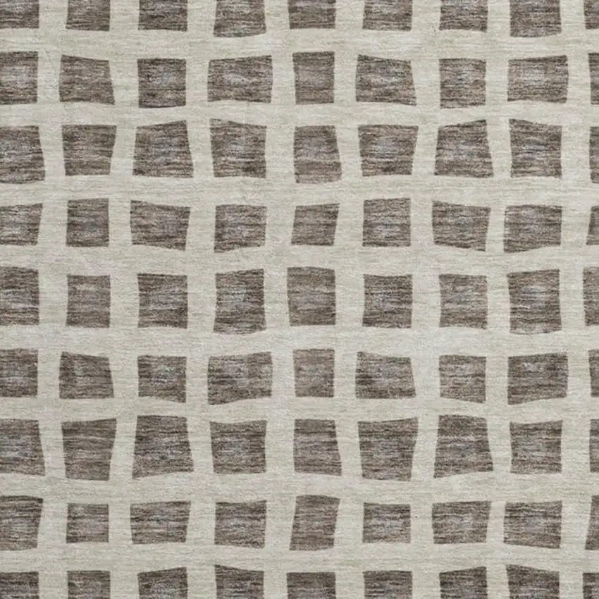 8' Brown And Ivory Geometric Washable Round Rug With UV Protection Photo 3