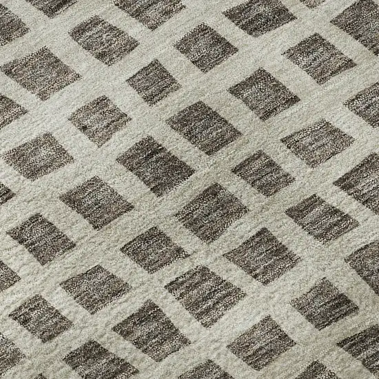 8' Brown And Ivory Geometric Washable Round Rug With UV Protection Photo 9