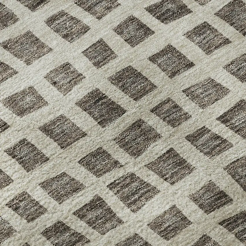 8' Brown And Ivory Geometric Washable Round Rug With UV Protection Photo 9