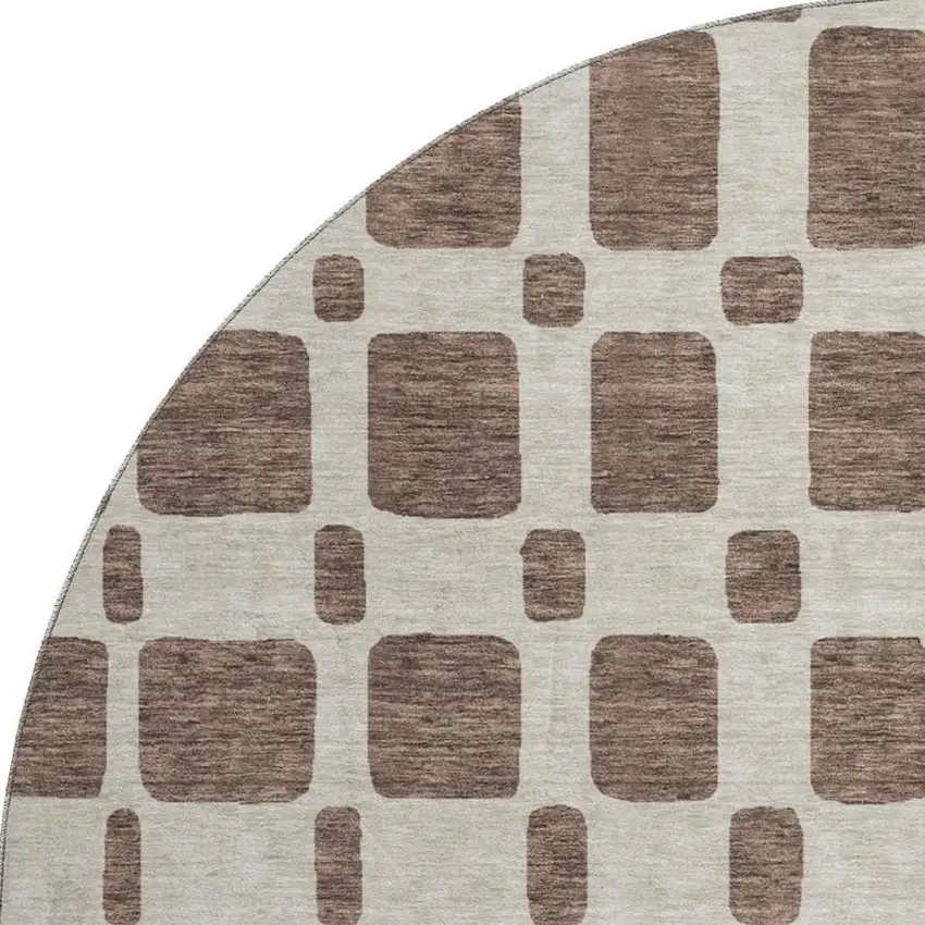 8' Brown And Ivory Geometric Washable Round Rug With UV Protection Photo 4