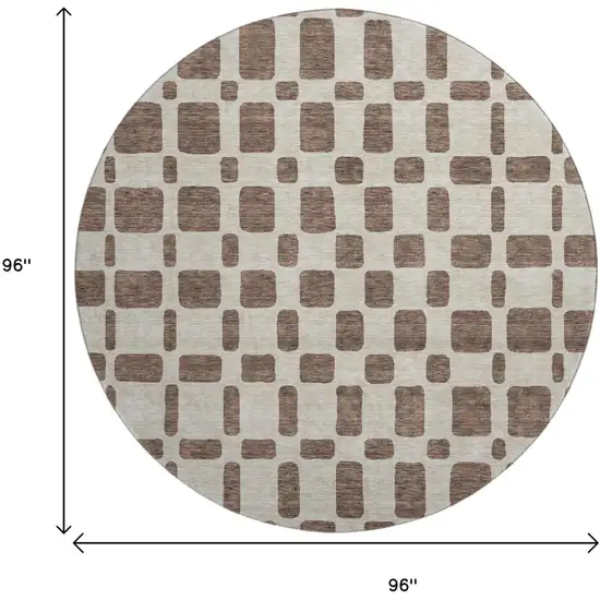 8' Brown And Ivory Geometric Washable Round Rug With UV Protection Photo 8