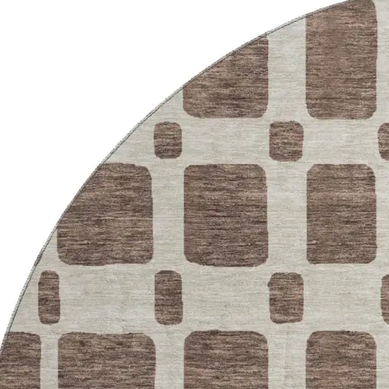 8' Brown And Ivory Geometric Washable Round Rug With UV Protection Photo 3