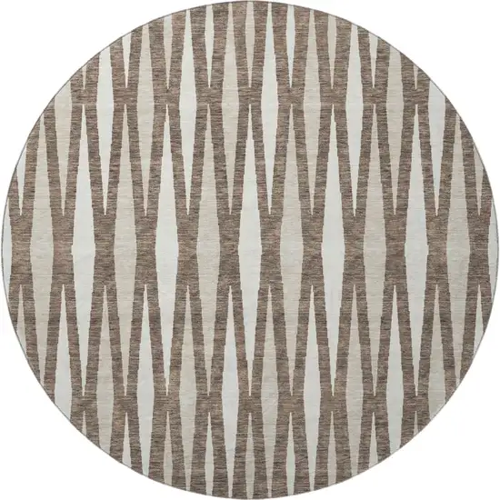 8' Brown And Ivory Geometric Washable Round Rug With UV Protection Photo 4