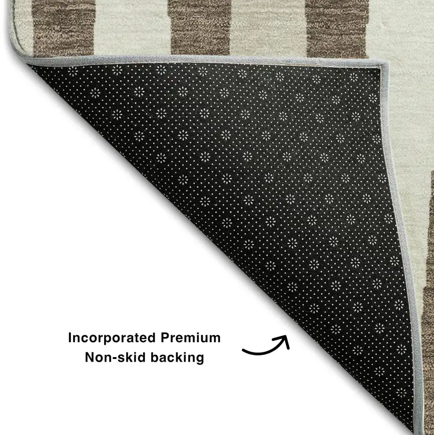 8' Brown And Ivory Geometric Washable Round Rug With UV Protection Photo 6