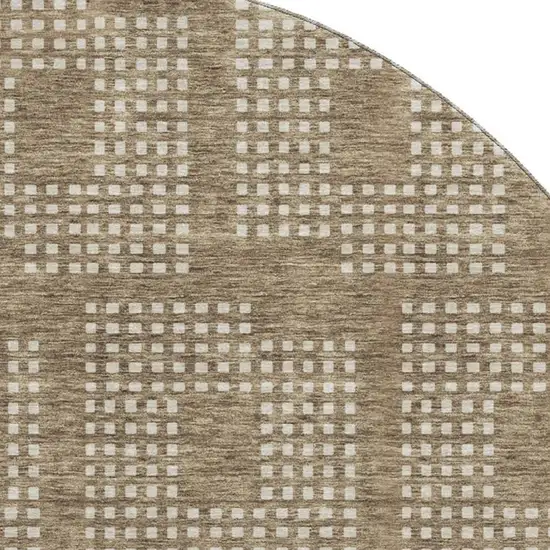 8' Brown And Ivory Geometric Washable Round Rug With UV Protection Photo 3