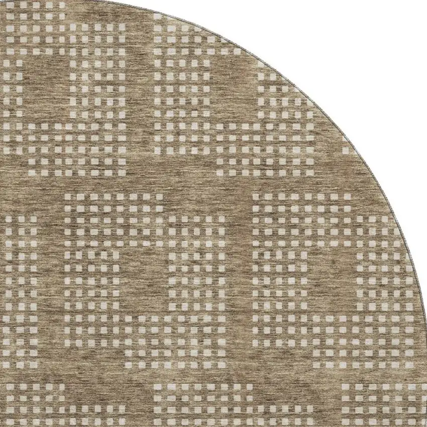 8' Brown And Ivory Geometric Washable Round Rug With UV Protection Photo 4