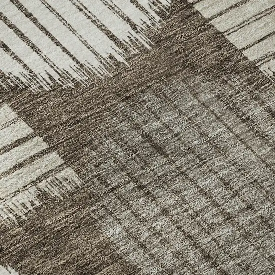 8' Brown And Ivory Geometric Washable Round Rug With UV Protection Photo 9