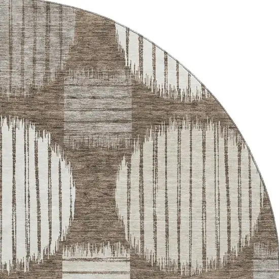 8' Brown And Ivory Geometric Washable Round Rug With UV Protection Photo 3
