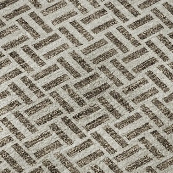 8' Brown And Ivory Geometric Washable Round Rug With UV Protection Photo 9