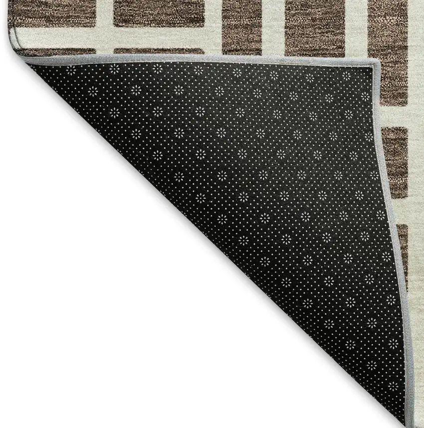 8' Brown And Ivory Geometric Washable Round Rug With UV Protection Photo 6