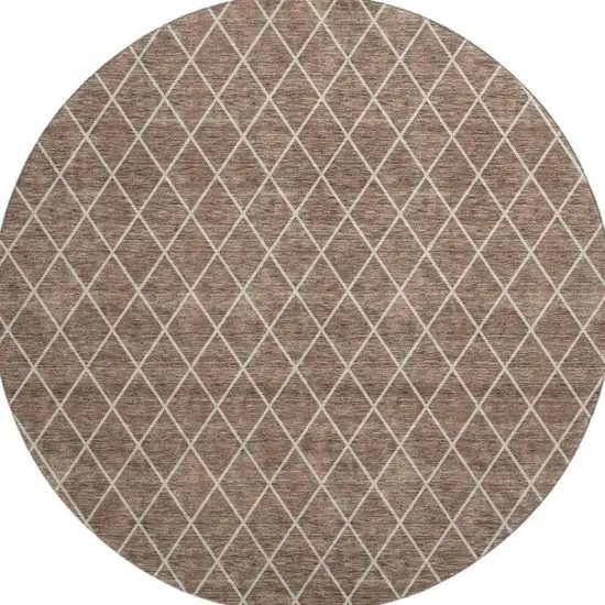 8' Brown And Ivory Geometric Washable Round Rug With UV Protection Photo 2