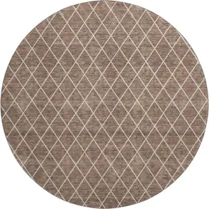 Photo of 8' Brown And Ivory Geometric Washable Round Rug With UV Protection