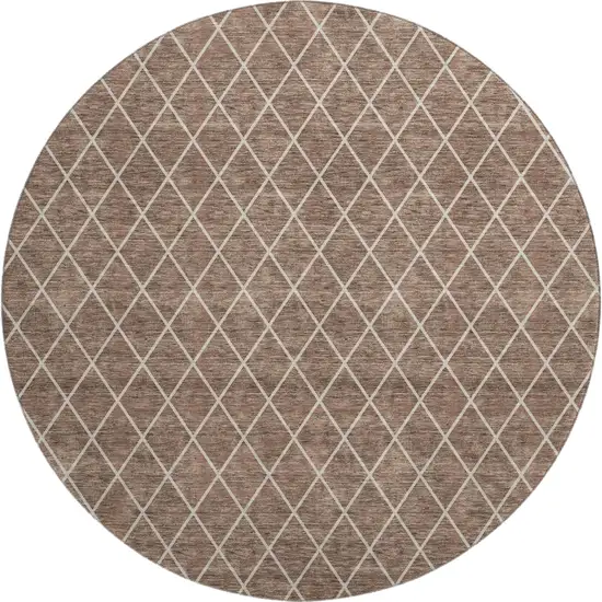 8' Brown And Ivory Geometric Washable Round Rug With UV Protection Photo 1