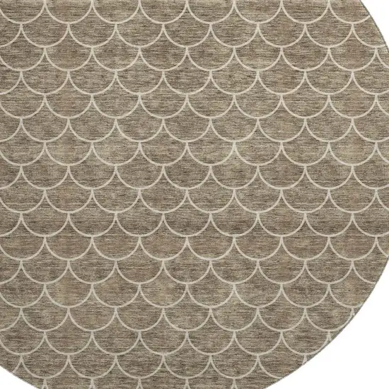 8' Brown And Ivory Geometric Washable Round Rug With UV Protection Photo 2